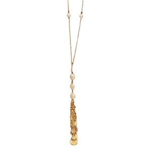 NEW Long Gold Necklace with triple pearls